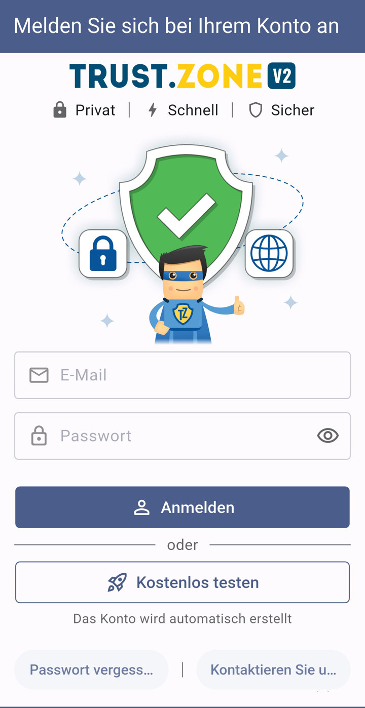 Trust.Zone VPN V2: Anmeldung