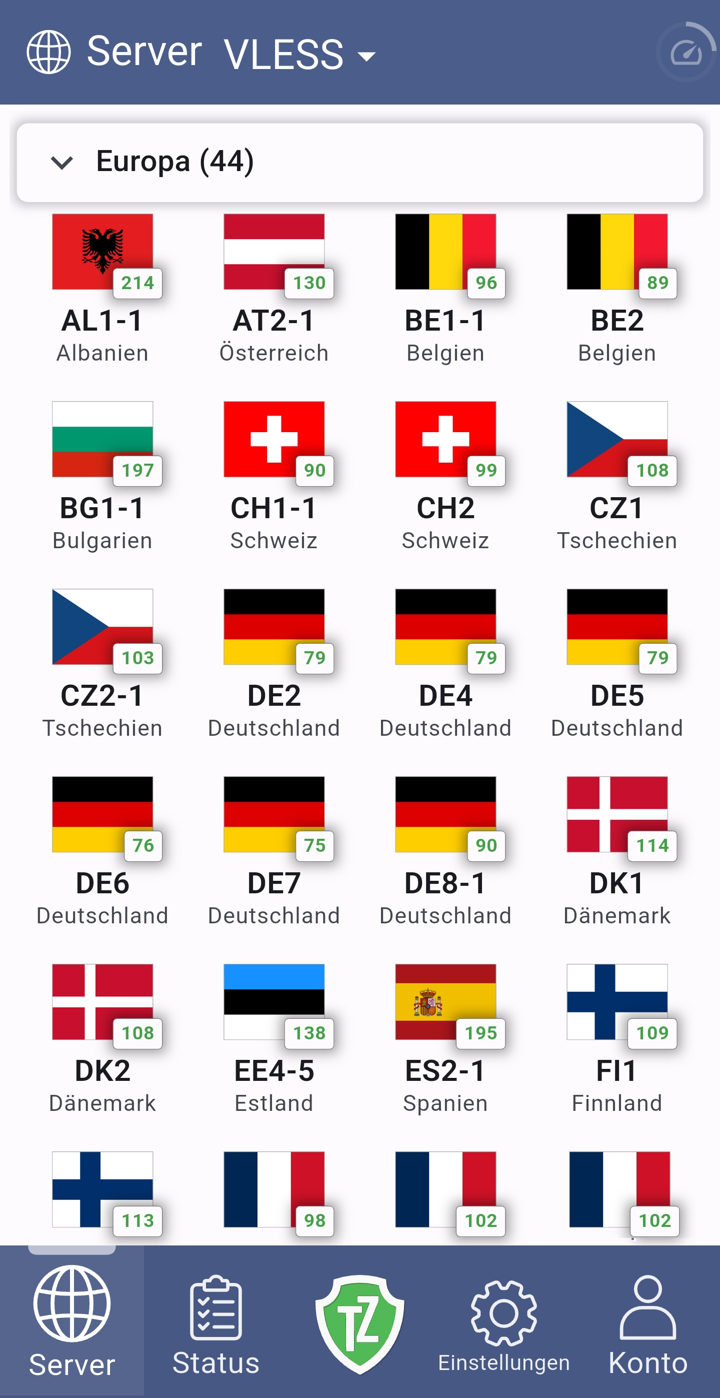 Trust.Zone VPN V2: Serverliste