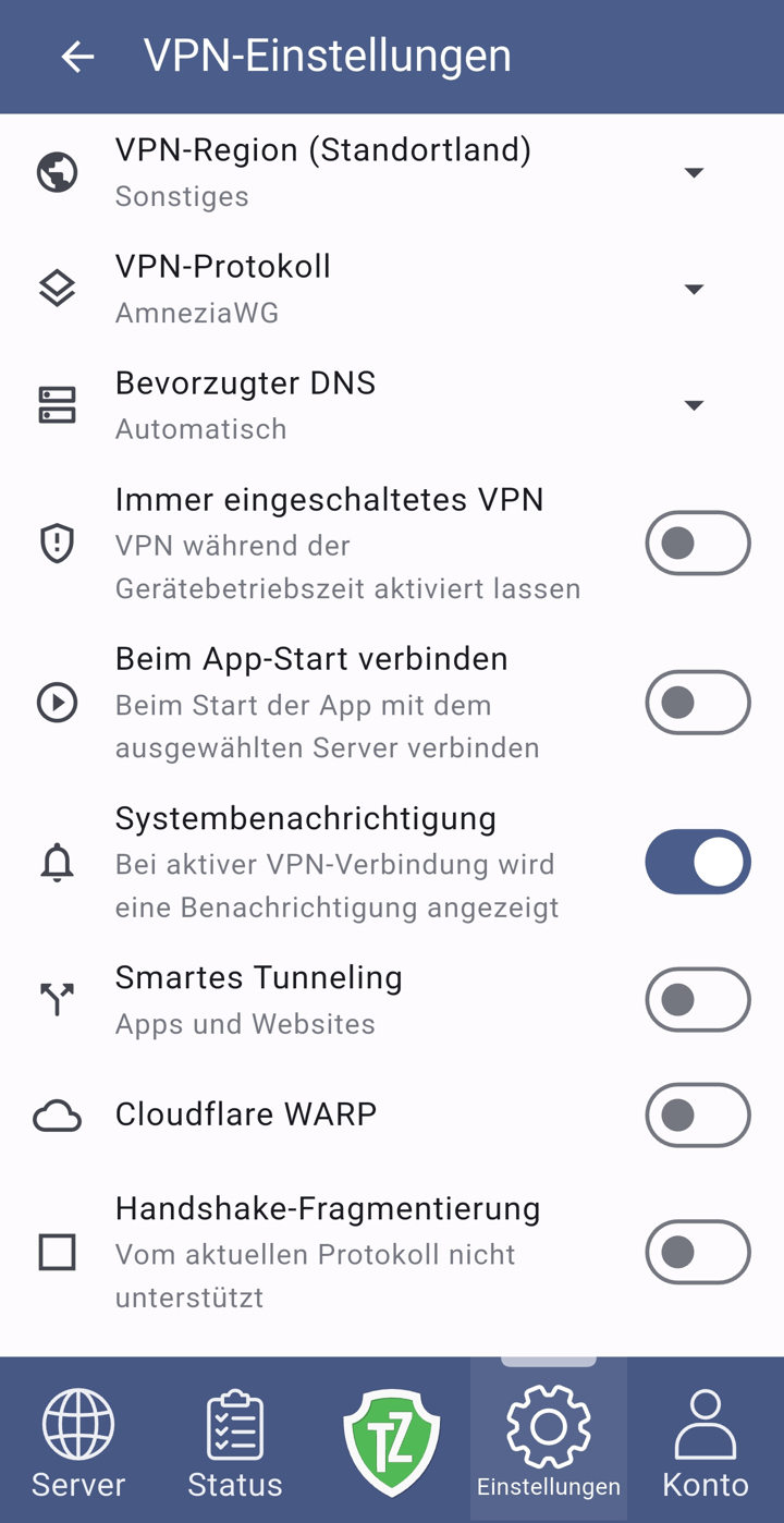 Trust.Zone VPN V2: Einstellungen