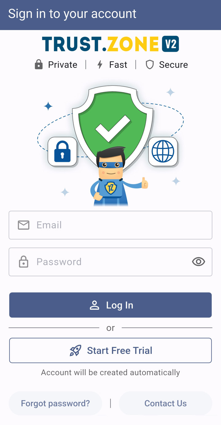 Trust.Zone VPN V2: sign in
