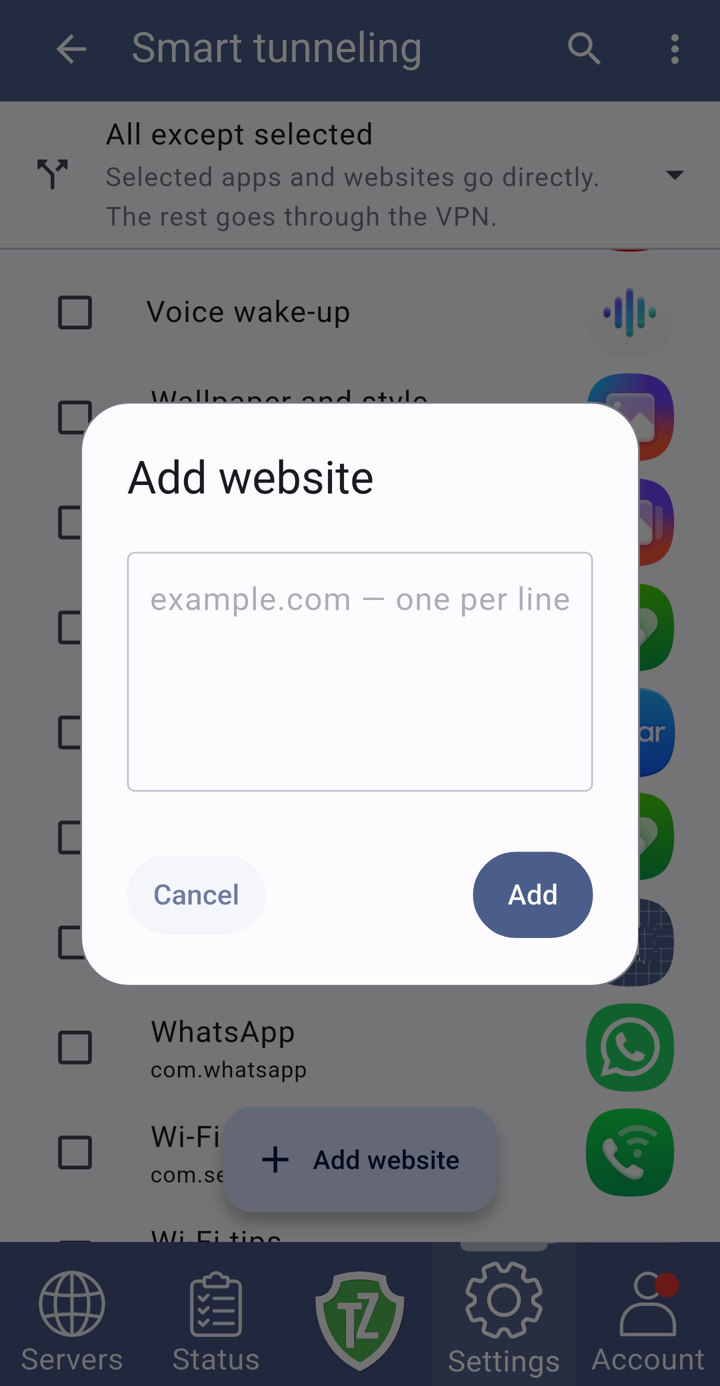 Trust.Zone VPN V2: smart tunneling