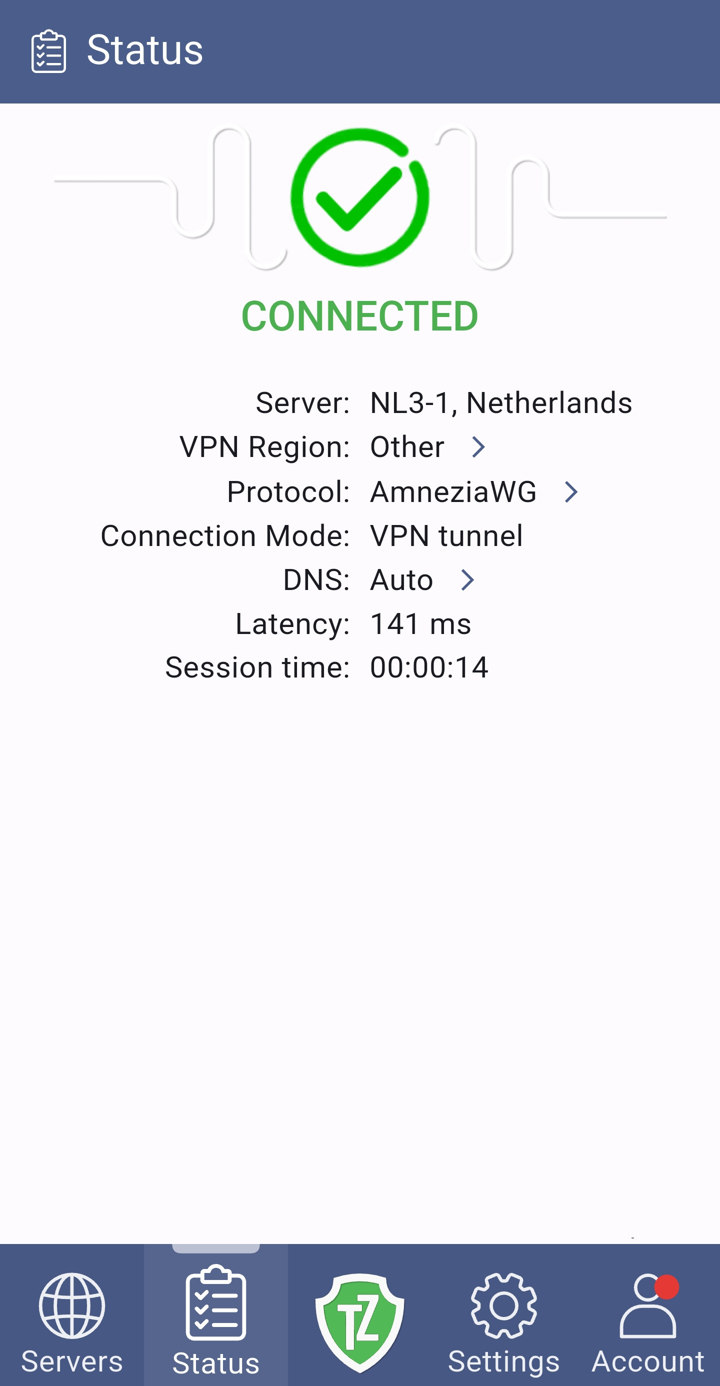 Trust.Zone VPN V2: connection status