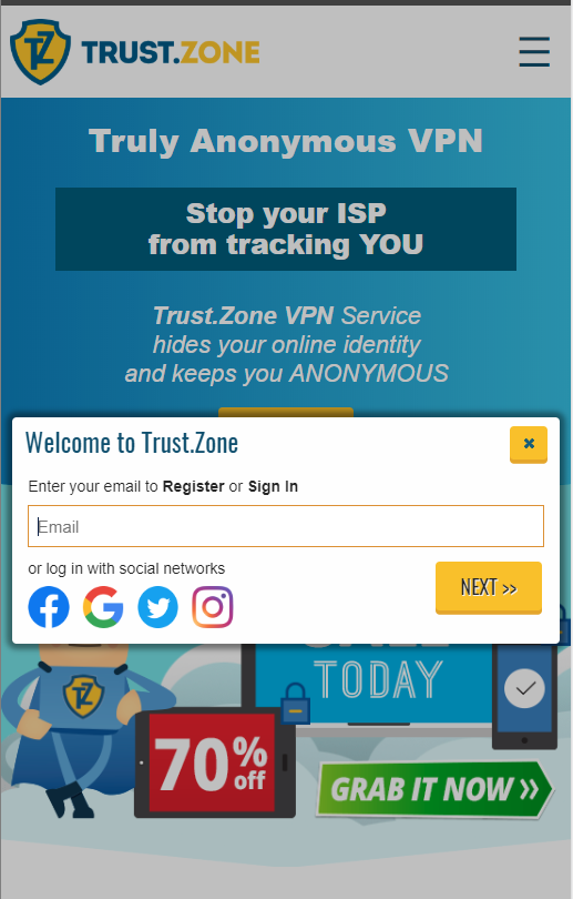 Sign up to Trust.Zone VPN with Your Instagram Account